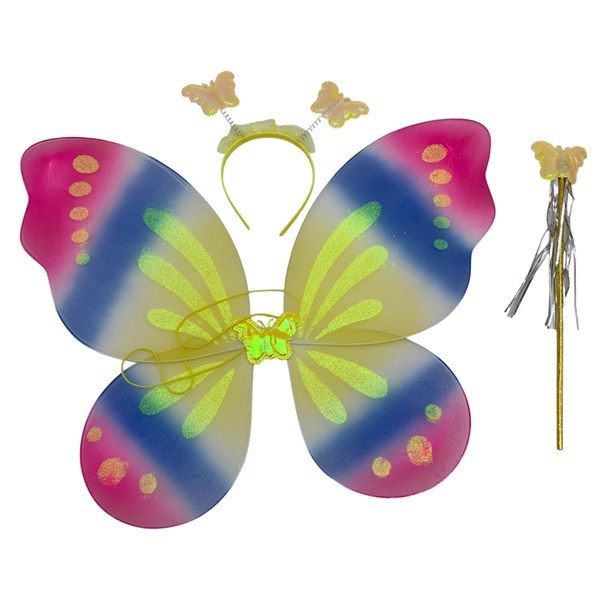 Imagen de Alitas mariposa multicolor con tiara y varita, en bolsa