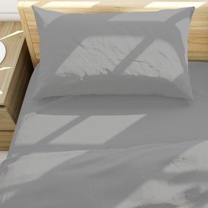 Imagen de Sábanas 1 plaza Berlina GRIS, 90x190x25 152x220 50x75cm set de 3 piezas en poliester, en sobre PVC