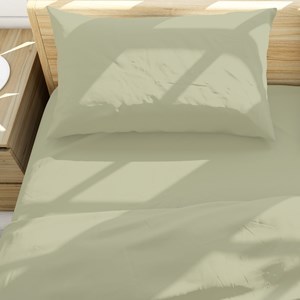 Imagen de Sábanas 1 plaza Berlina VERDE, 90x190x25 152x220 50x75cm set de 3 piezas en poliester, en sobre PVC
