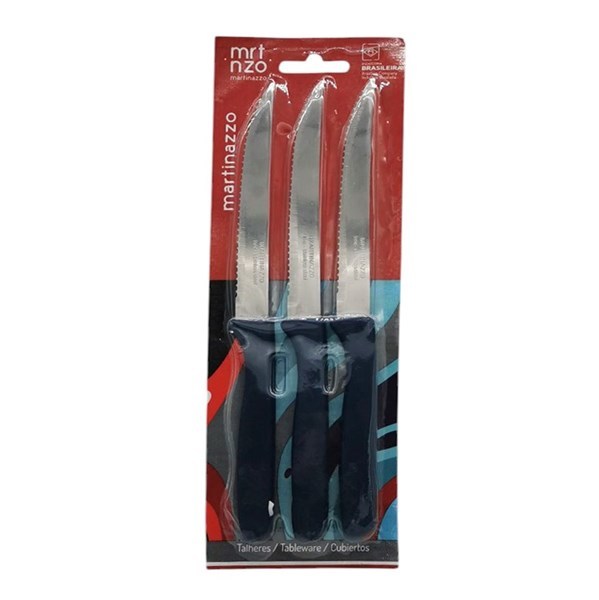 Imagen de Cubiertos cuchillo de mesa x3 en blister, acero inoxidable AZUL, PIEMONTE MARTINAZZO