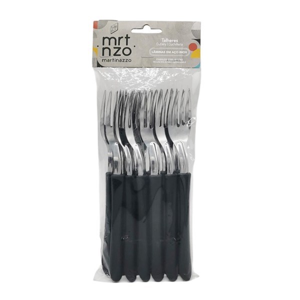 Imagen de Cubiertos tenedores de mesa x12 en bolsa acero inoxidable NEGRO, ELEGANCE MARTINAZZO