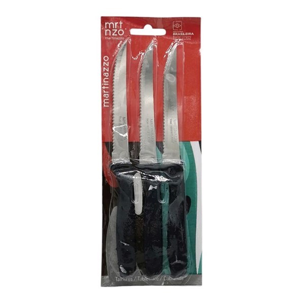 Imagen de Cubiertos cuchillo de mesa x3 en blister, acero inoxidable NEGRO, PIEMONTE MARTINAZZO