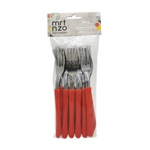 Imagen de Cubiertos tenedores de mesa x12 en bolsa acero inoxidable ROJO, ELEGANCE MARTINAZZO