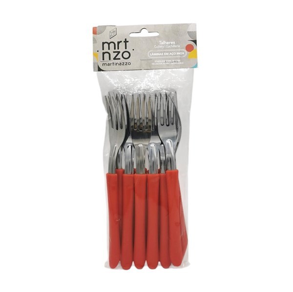 Imagen de Cubiertos tenedores de mesa x12 en bolsa acero inoxidable ROJO, ELEGANCE MARTINAZZO