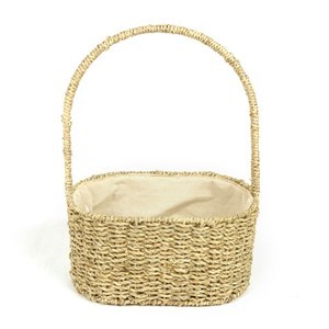 Imagen de Canasta de fibras naturales forrada, junco de agua