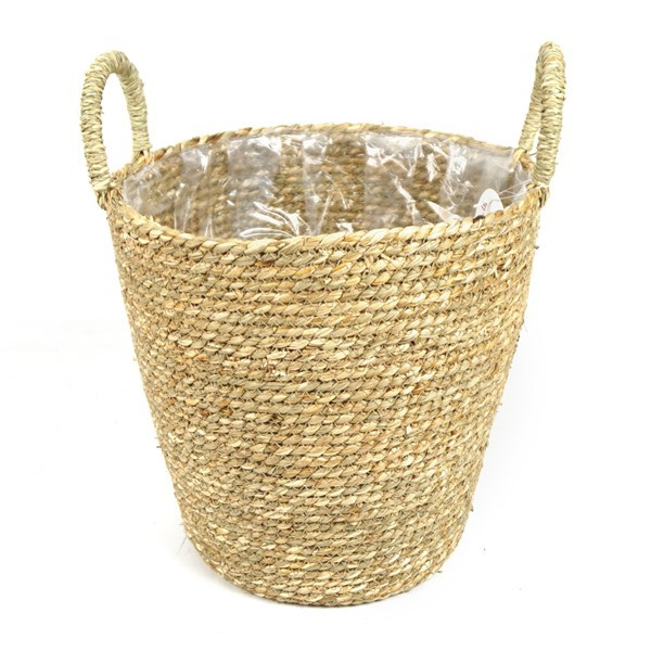 Imagen de Canasto porta maceta 2 asas, mediano, de fibras naturales, junco de agua