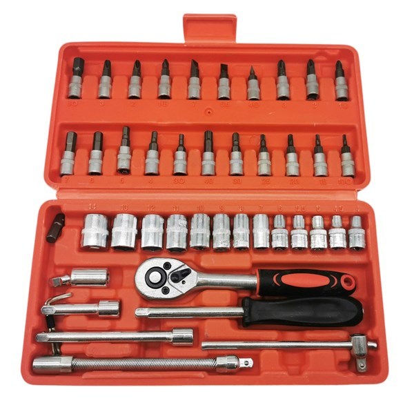 Imagen de Herramientas destornillador y llave cricket con dados y puntas, 44 piezas, en caja de plástico