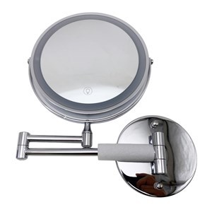 Imagen de Espejo móvil con brazo articulado para amurar, doble faz, aumento 10x, aro con luz led 3 intensidades, recarga USB en caja
