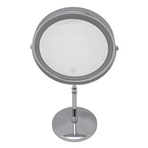Imagen de Espejo móvil con pie, doble faz, aumento 10x, aro con luz led 3 intensidades, recarga USB en caja