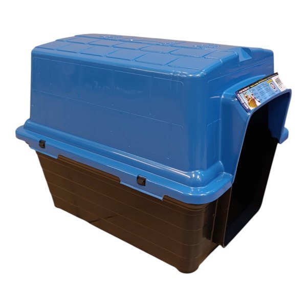 Imagen de Casita para mascotas Nº3, de plástico desarmable modelo tradicional, techo AZUL FURACAO