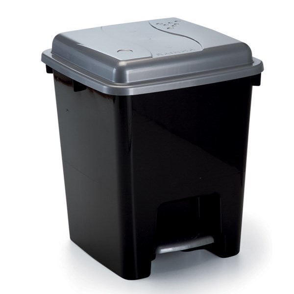 Imagen de Papelera de plástico con pedal 14,5L, NEGRO