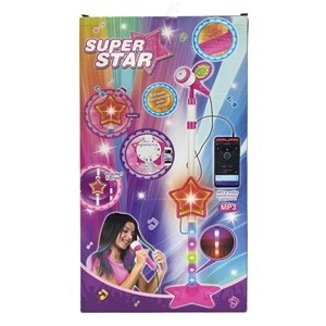Imagen de Micrófono con pie, con luz y sonido, MP3 3AA, en caja
