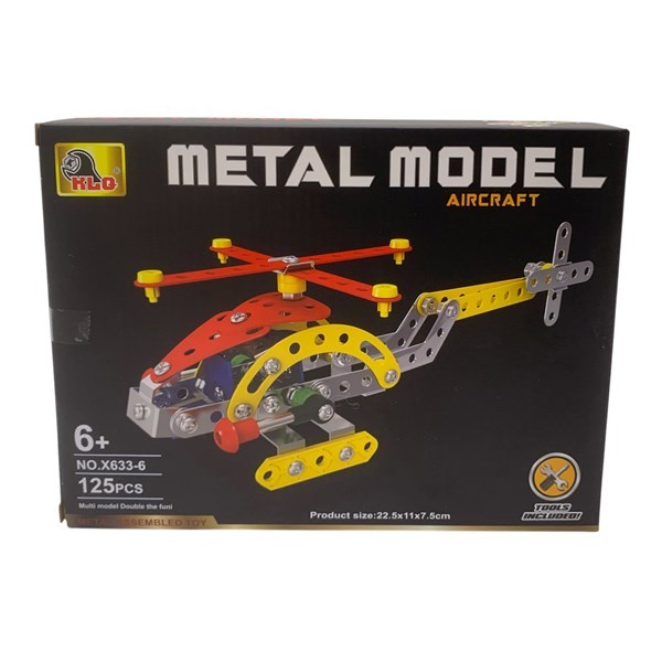 Imagen de Helicóptero para armar, piezas y tornillos de metal, en caja