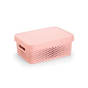 Imagen de Caja organizadora de plástico con tapa calada 11L, ROSADO