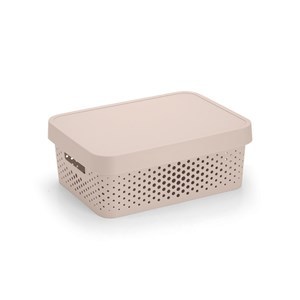 Imagen de Caja organizadora de plástico con tapa calada 11L, BEIGE