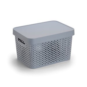 Imagen de Caja organizadora de plástico con tapa calada 17L, GRIS