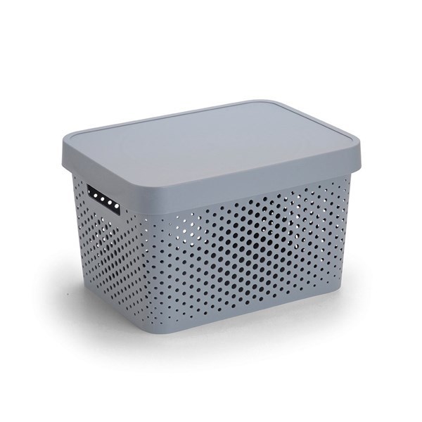 Imagen de Caja organizadora de plástico con tapa calada 17L, GRIS