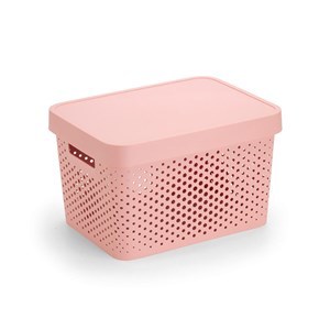 Imagen de Caja organizadora de plástico con tapa calada 17L, ROSADO
