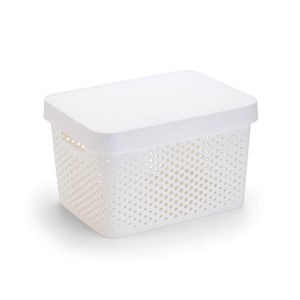 Imagen de Caja organizadora de plástico con tapa calada 17L, BLANCO