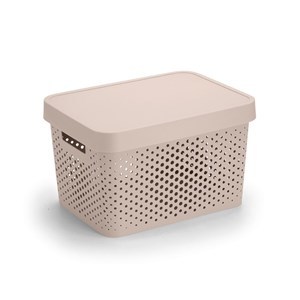 Imagen de Caja organizadora de plástico con tapa calada 17L, BEIGE