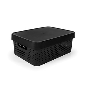 Imagen de Caja organizadora de plástico con tapa calada 11L, NEGRO