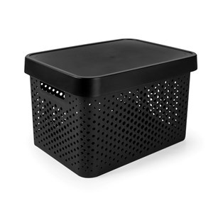 Imagen de Caja organizadora de plástico con tapa calada 17L, NEGRO
