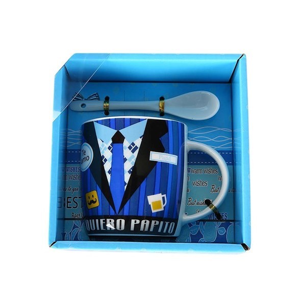 Imagen de Taza de loza con cuchara, 250ml PAPÁ en caja, varios diseños