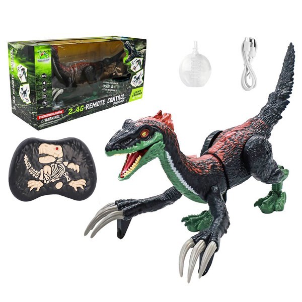 Imagen de Dinosaurio con control remoto, con rociador, sonido y movimientos, recargable y 2AA en caja