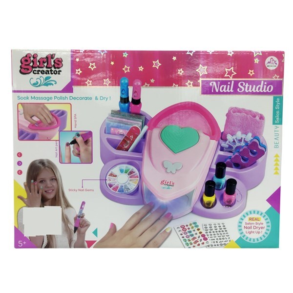 Imagen de Set de belleza para decorar uñas con lámpara, uñas, stickers, brillos esmalte y accesorios 3AA en caja