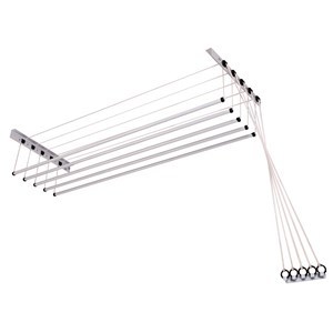 Imagen de Tendedero de ropa colgante de techo y pared, 5 varillas con poleas independientes, de acero pintado, BLANCO Maxeb