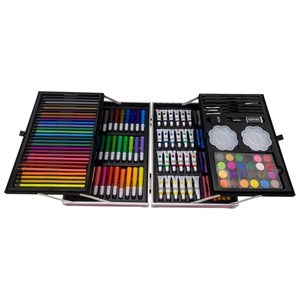 Imagen de Valija de arte infantil, 144 piezas, contiene lápices de colores, lápices negros, marcadores, acuarelas, pintura al agua, óleo pastel, varios accesorios, diseño unicornio