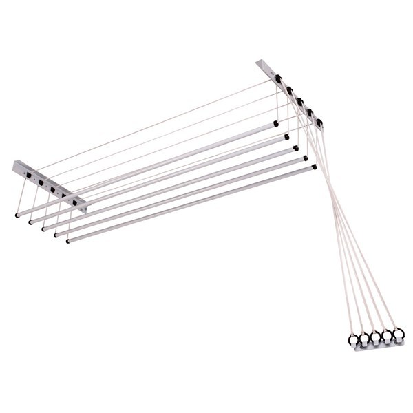 Imagen de Tendedero de ropa colgante de techo y pared, 5 varillas con poleas independientes, de acero pintado, BLANCO Maxeb