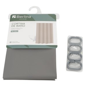 Imagen de Cortina de baño con 12 aros de plástico, de PEVA, Gris, Berlina home, en bolsa