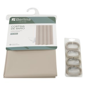 Imagen de Cortina de baño con 12 aros de plástico, de PEVA, BEIGE, Berlina home, en bolsa