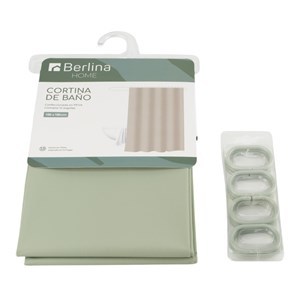 Imagen de Cortina de baño con 12 aros de plástico, de PEVA, VERDE CLARO, Berlina home, en bolsa