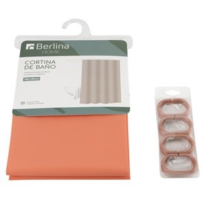 Imagen de Cortina de baño con 12 aros de plástico, de PEVA, SALMÓN, Berlina home, en bolsa
