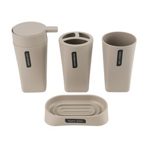 Imagen de Dispensador de jabón de plástico, con accesorios, 4 piezas, BEIGE, Berlina Home, en caja