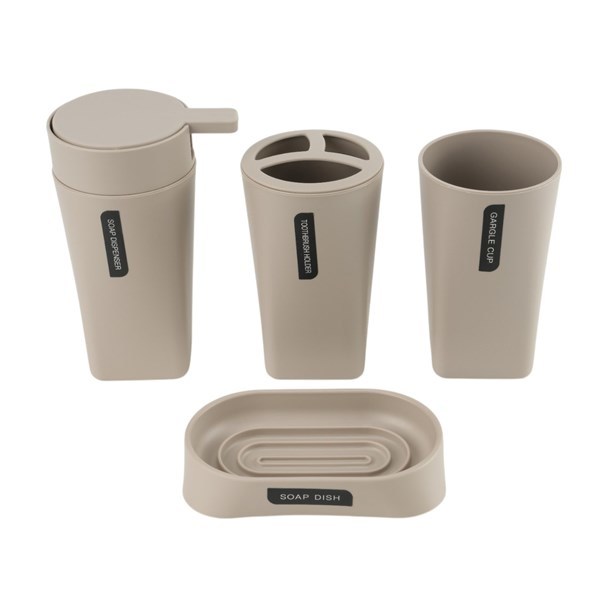 Imagen de Dispensador de jabón de plástico, con accesorios, 4 piezas, BEIGE, Berlina Home, en caja