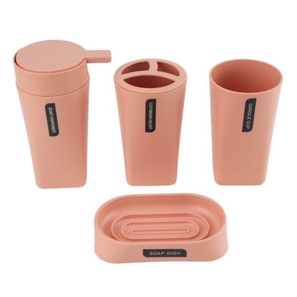 Imagen de Dispensador de jabón de plástico, con accesorios, 4 piezas, SALMÓN, Berlina Home, en caja