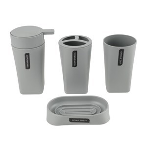 Imagen de Dispensador de jabón de plástico, con accesorios, 4 piezas, GRIS, Berlina Home, en caja