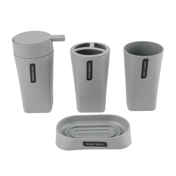 Imagen de Dispensador de jabón de plástico, con accesorios, 4 piezas, GRIS, Berlina Home, en caja