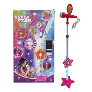 Imagen de Micrófono con pie, con luz y sonido, MP3 3AA, en caja