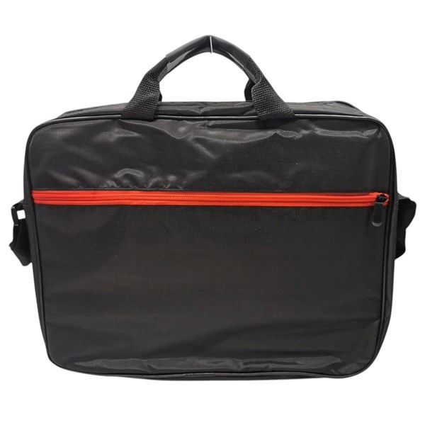 Imagen de Bolso para computadora 15" de poliéster con asas y correa, bolsillo frontal, en bolsa