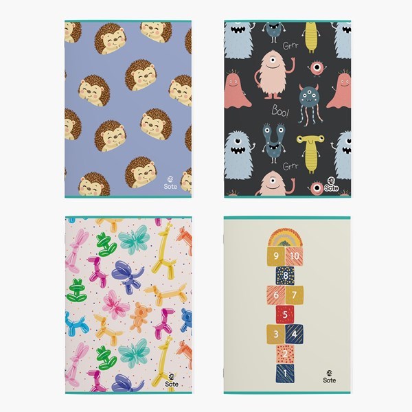 Imagen de Cuaderno de 48 hojas rayado, Sote PACK x12, 4 diseños