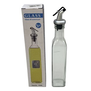 Imagen de Condimentero aceitera y vinagrera de vidrio, 250ml, con pico vertedor, en caja