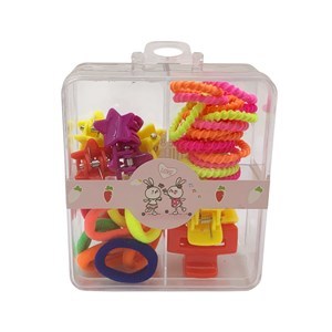 Imagen de Gomitas para pelo con broches y pinzas, en caja, PACK x12, varios colores