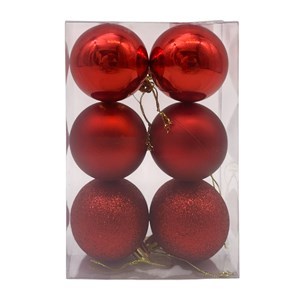 Imagen de Bolas navideñas x6 6cm, 3 texturas, en caja de mica, varios colores