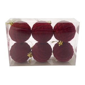 Imagen de Bolas navideñas x6 6cm, textura símil terciopelo ROJO, en caja