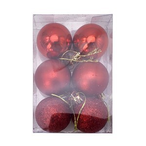 Imagen de Bolas navideñas x6 4cm, 3 texturas, en caja de mica varios colores