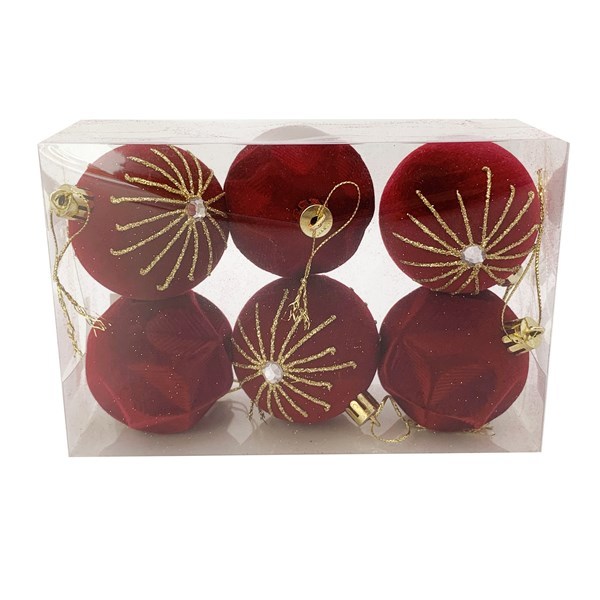 Imagen de Bolas navideñas x6 6cm, textura símil terciopelo, en caja